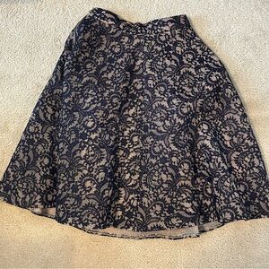 Source Unknown Tan and Blue A-Line Midi Skirt